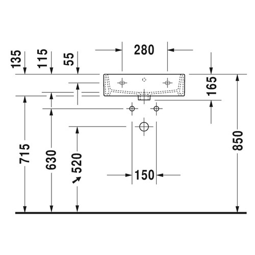 Immagine di Duravit VERO AIR lavabo consolle 50 cm, senza foro per rubinetteria, senza troppopieno, con bordo per rubinetteria, lato inferiore smaltato, WonderGliss, colore bianco 23505000701