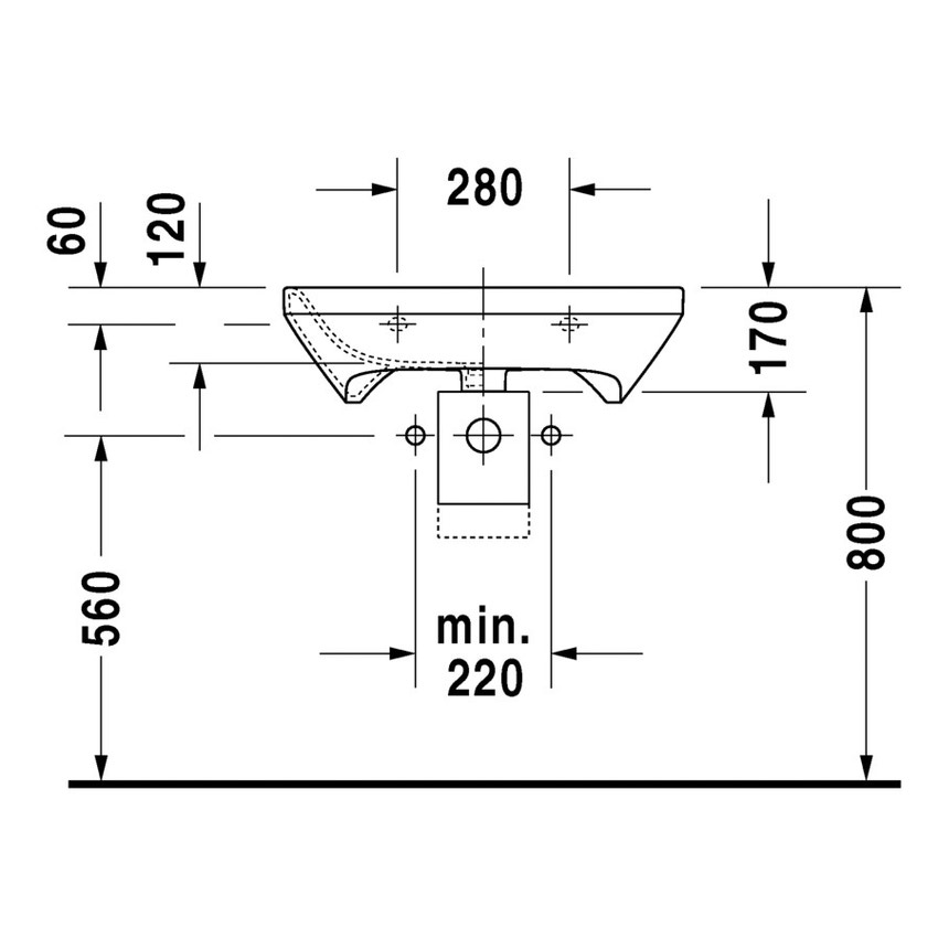 Immagine di Duravit DURASTYLE lavabo Vital Med 65 cm senza foro per rubinetteria, senza troppopieno, con bordo per rubinetteria, lato inferiore smaltato, colore bianco 2330650070