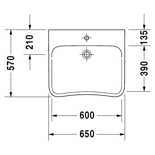 Immagine di Duravit DURASTYLE lavabo Vital Med 65 cm senza foro per rubinetteria, senza troppopieno, con bordo per rubinetteria, lato inferiore smaltato, WonderGliss, colore bianco 23306500701