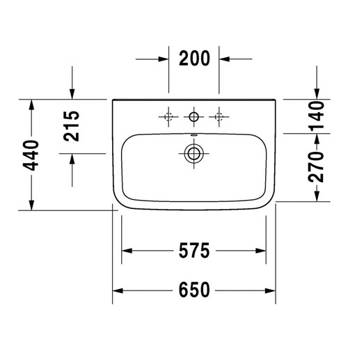 Immagine di Duravit DURASTYLE lavabo 65 cm con 3 fori per rubinetteria, con troppopieno, con bordo per rubinetteria, lato inferiore smaltato, WonderGliss, colore bianco 23196500301