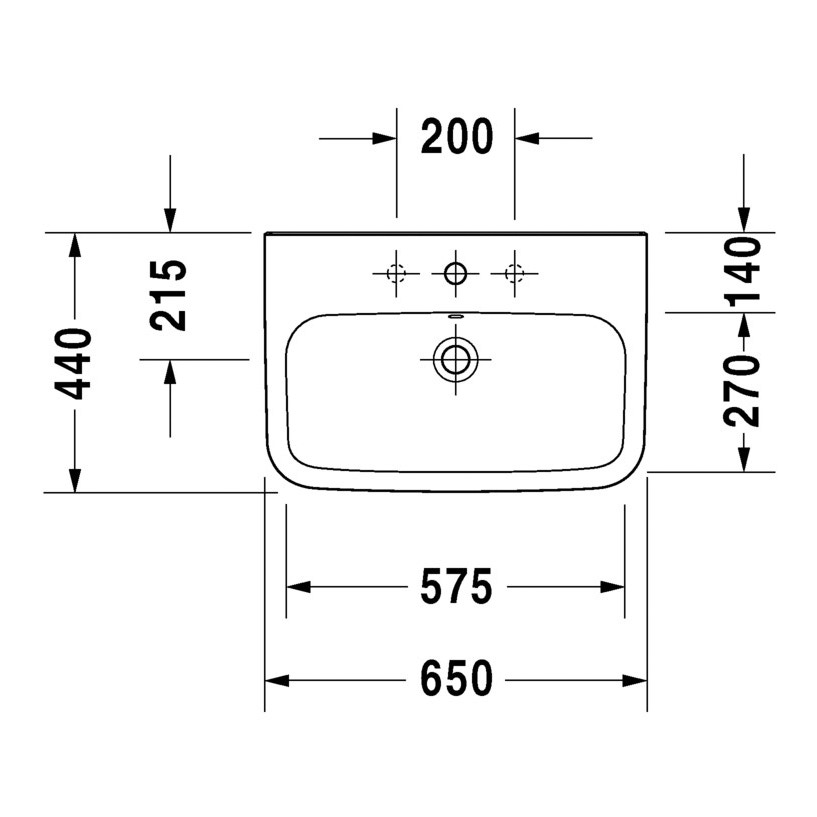Immagine di Duravit DURASTYLE lavabo 65 cm con 3 fori per rubinetteria, con troppopieno, con bordo per rubinetteria, lato inferiore smaltato, WonderGliss, colore bianco 23196500301