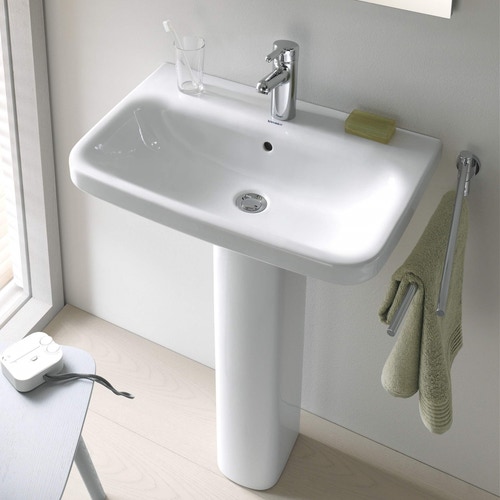 Immagine di Duravit DURASTYLE lavabo 60 cm monoforo, con troppopieno, con bordo per rubinetteria, lato inferiore smaltato, WonderGliss, colore bianco 23196000001