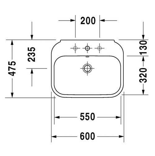 Immagine di Duravit HAPPY D.2 lavabo 60 cm con 3 fori per rubinetteria, con troppopieno, colore bianco 2316600030