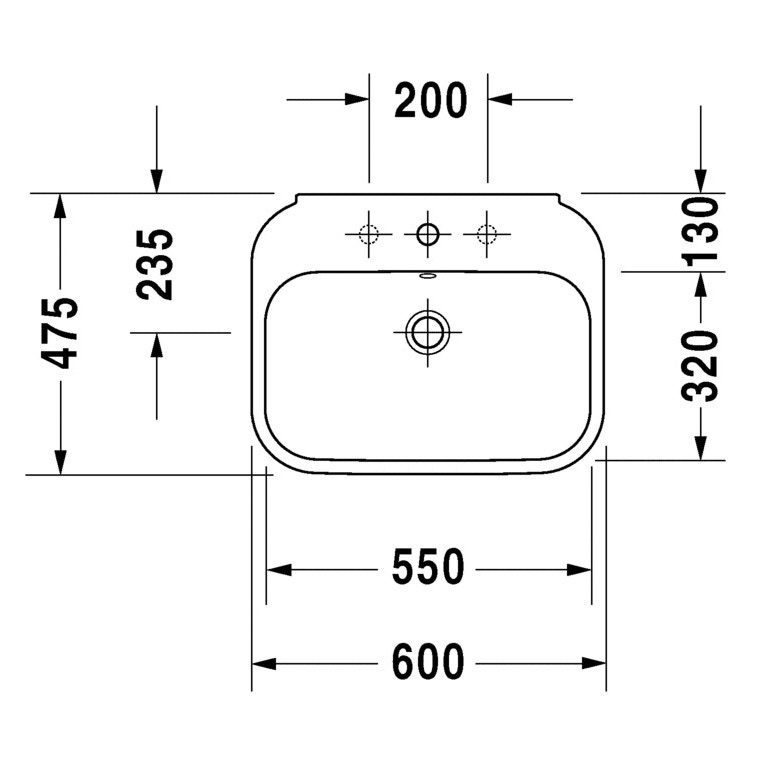 Immagine di Duravit HAPPY D.2 lavabo 60 cm con 3 fori per rubinetteria, con troppopieno, colore bianco 2316600030