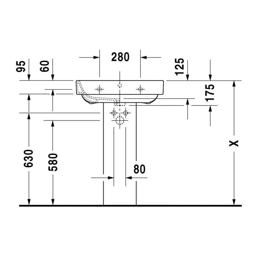 Immagine di Duravit HAPPY D.2 lavabo 60 cm con 3 fori per rubinetteria, con troppopieno, colore bianco 2316600030