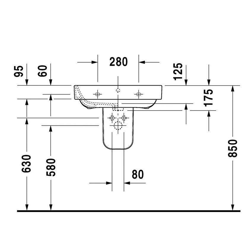 Immagine di Duravit HAPPY D.2 lavabo 60 cm con 3 fori per rubinetteria, con troppopieno, colore bianco 2316600030