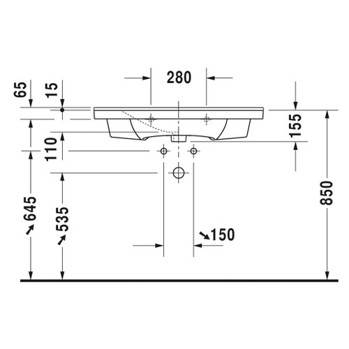 Immagine di Duravit P3 COMFORTS lavabo consolle 85 cm, monoforo, con troppopieno, con bordo per rubinetteria, colore bianco 2332850000