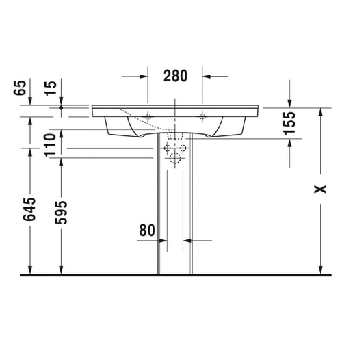 Immagine di Duravit P3 COMFORTS lavabo consolle 85 cm, monoforo, con troppopieno, con bordo per rubinetteria, colore bianco 2332850000