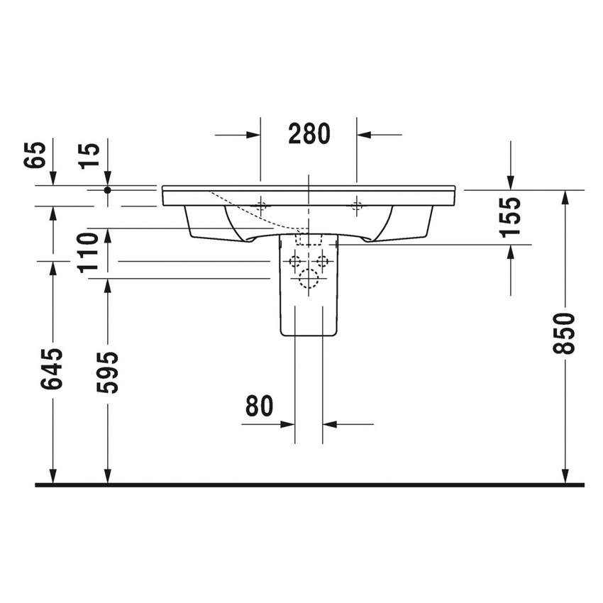 Immagine di Duravit P3 COMFORTS lavabo consolle 85 cm, monoforo, con troppopieno, con bordo per rubinetteria, colore bianco 2332850000