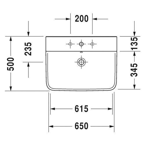Immagine di Duravit P3 COMFORTS lavabo 65 cm, monoforo, con troppopieno, con bordo per rubinetteria, lato inferiore smaltato, colore bianco 2331650000