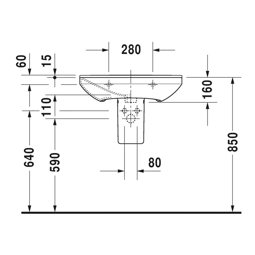 Immagine di Duravit P3 COMFORTS lavabo 65 cm, monoforo, con troppopieno, con bordo per rubinetteria, lato inferiore smaltato, colore bianco 2331650000