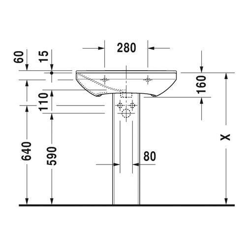 Immagine di Duravit P3 COMFORTS lavabo 65 cm, monoforo, con troppopieno, con bordo per rubinetteria, lato inferiore smaltato, colore bianco 2331650000