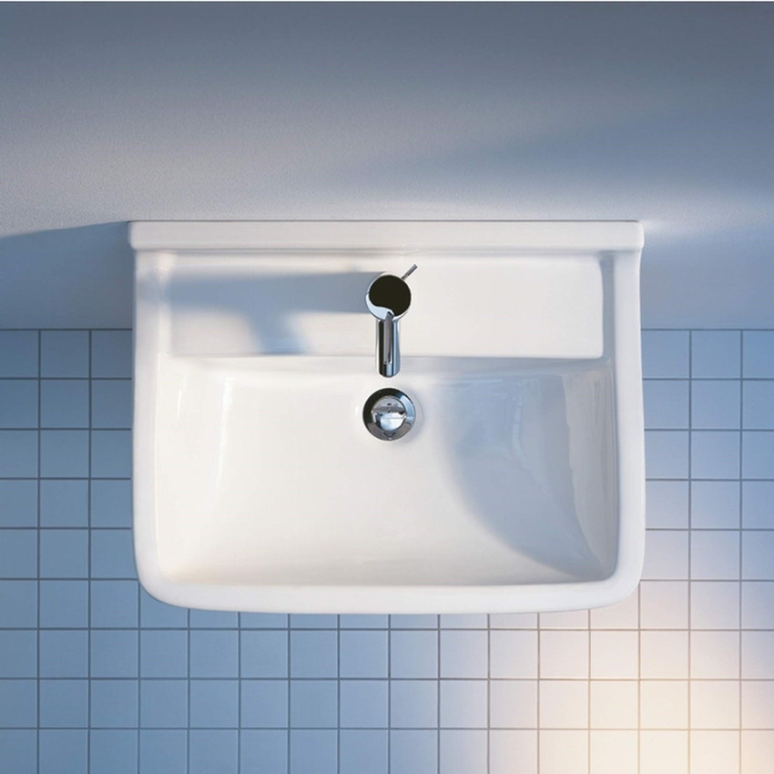 Immagine di Duravit STARCK 3 lavabo 65 cm monoforo, con troppopieno e bordo per rubinetteria, lato inferiore smaltato, colore bianco 0300650000