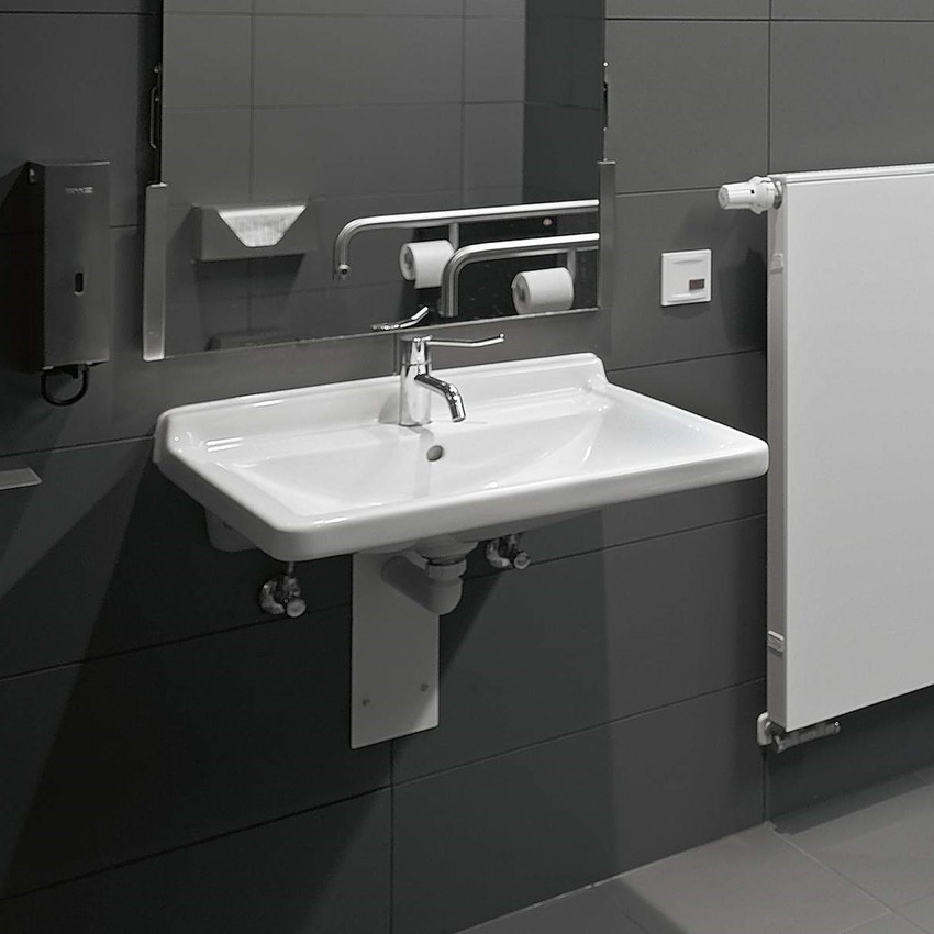Immagine di Duravit STARCK 3 lavabo Vital 70 cm monoforo, con troppopieno e bordo per rubinetteria, lato inferiore smaltato, WonderGliss, colore bianco 03097000001