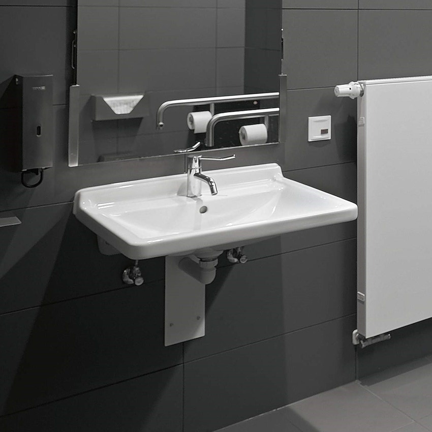 Immagine di Duravit STARCK 3 lavabo Vital 60 cm monoforo, con troppopieno e bordo per rubinetteria, lato inferiore smaltato, colore bianco 0309600000
