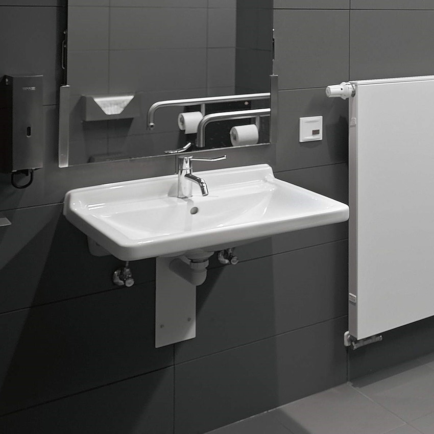 Immagine di Duravit STARCK 3 lavabo Vital 60 cm monoforo, con troppopieno e bordo per rubinetteria, lato inferiore smaltato, WonderGliss, colore bianco 03096000001