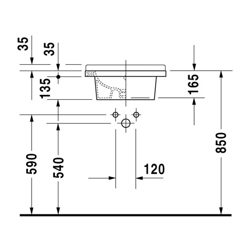 Immagine di Duravit STARCK 3 lavabo 48 cm monoforo, con troppopieno, con bordo per rubinetteria, lato inferiore smaltato, colore bianco 0303480000