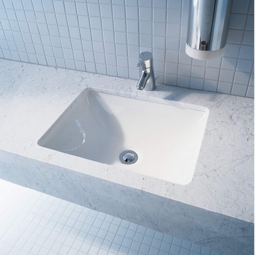 Immagine di Duravit STARCK 3 lavabo da incasso 43 cm senza foro per rubinetteria, per incasso sottopiano, con troppopieno, senza bordo per rubinetteria, colore bianco 0305430000