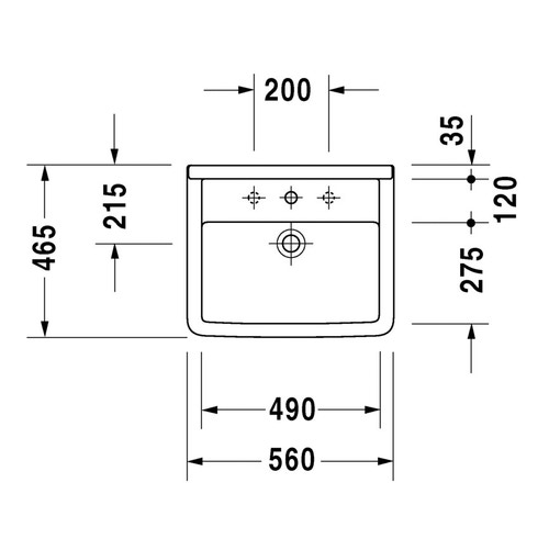 Immagine di Duravit STARCK 3 lavabo da incasso 56 cm monoforo, per incasso soprapiano, con troppopieno, con bordo per rubinetteria, colore bianco 0302560000