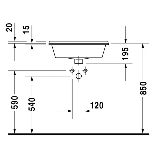 Immagine di Duravit STARCK 3 lavabo da incasso 56 cm monoforo, per incasso soprapiano, con troppopieno, con bordo per rubinetteria, colore bianco 0302560000