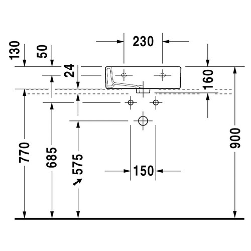 Immagine di Duravit VERO lavamani rettificato 45 cm, monoforo, con troppopieno, colore bianco 0704450027
