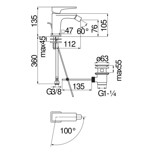 Immagine di Nobili SEVEN set rubinetteria con miscelatore per bacinella senza scarico, miscelatore bidet con scarico e a risparmio energetico, miscelatore monocomando vasca con set doccia, finitura cromo SEE124128/2CR+SEE124119/1CR+SE124110CR