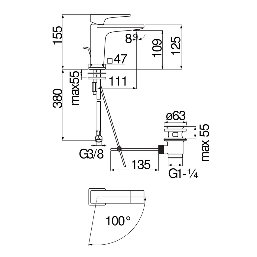 Immagine di Nobili SEVEN miscelatore lavabo monocomando, H.15.5 cm, con scarico, a risparmio energetico, colore mora finitura opaco SEE124118/1BM