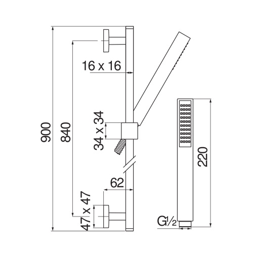 Immagine di Nobili SEVEN asta murale H.90 cm, con doccetta e supporto doccetta, finitura cromo AD140/21CR