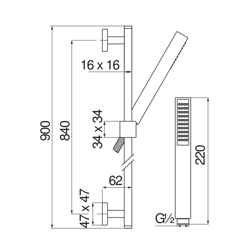 Immagine di Nobili SEVEN asta murale H.90 cm, con doccetta e supporto doccetta, finitura cromo AD140/21CR