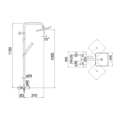 Immagine di Nobili SEVEN colonna doccia H.115 cm, con termostatico esterno, doccetta e supporto doccetta, finitura cromo SE124030/30CR