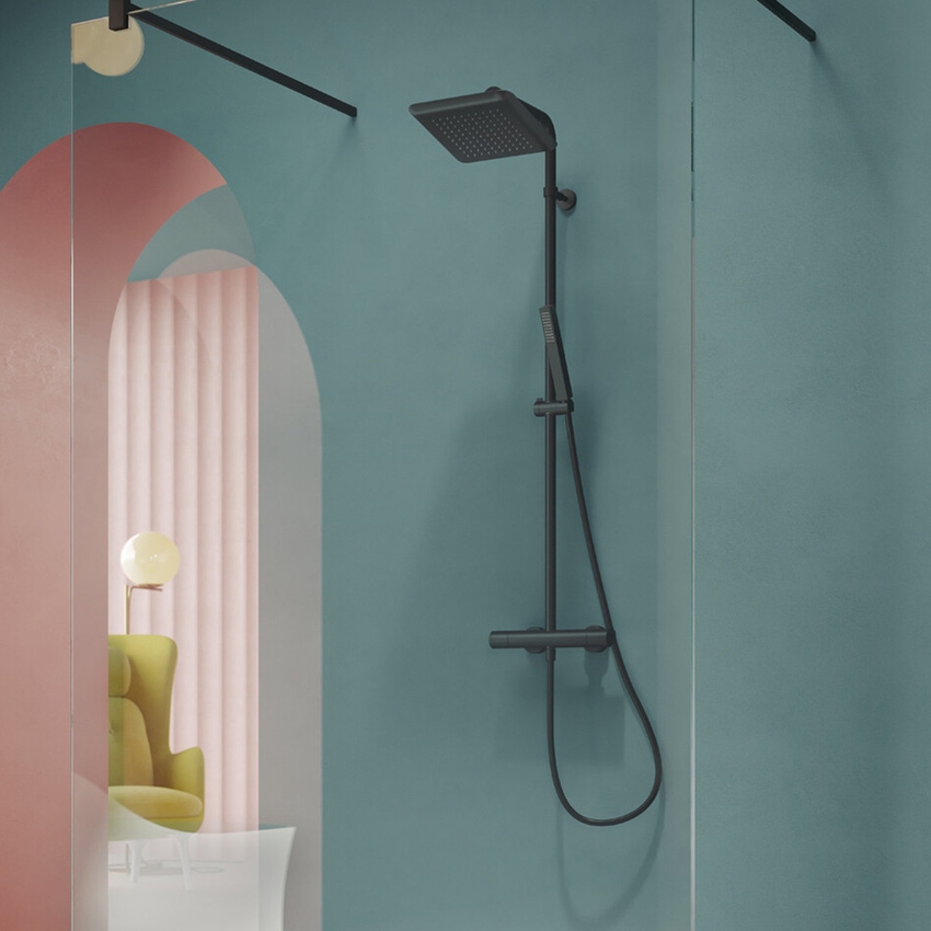 Immagine di Nobili SEVEN colonna doccia H.115 cm, con termostatico esterno, doccetta e supporto doccetta, colore mora finitura opaco SE124030/30BM