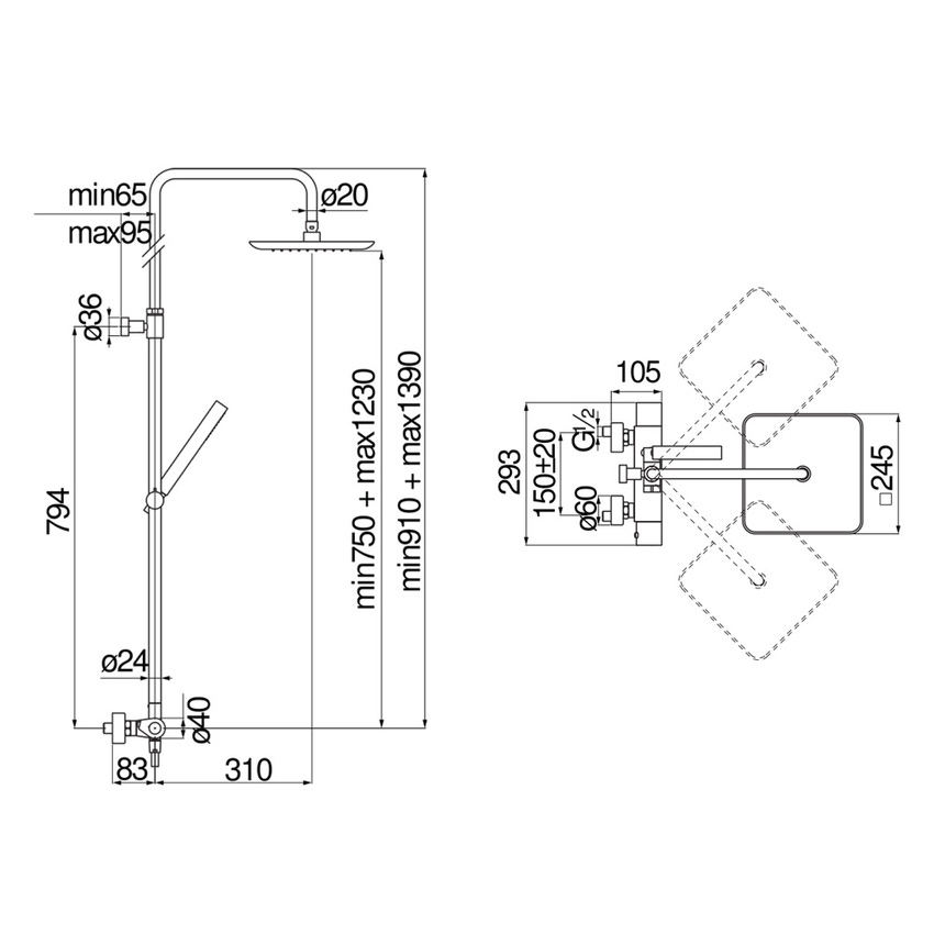 Immagine di Nobili SEVEN colonna doccia H.139 cm, con termostatico esterno con rampa telescopica, doccetta e supporto doccetta, finitura cromo SE124030/50CR
