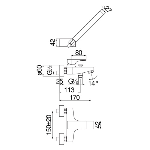 Immagine di Nobili SEVEN set rubinetteria con miscelatore per bacinella senza scarico, miscelatore bidet con scarico e a risparmio energetico, miscelatore monocomando vasca con set doccia, finitura cromo SEE124128/2CR+SEE124119/1CR+SE124110CR
