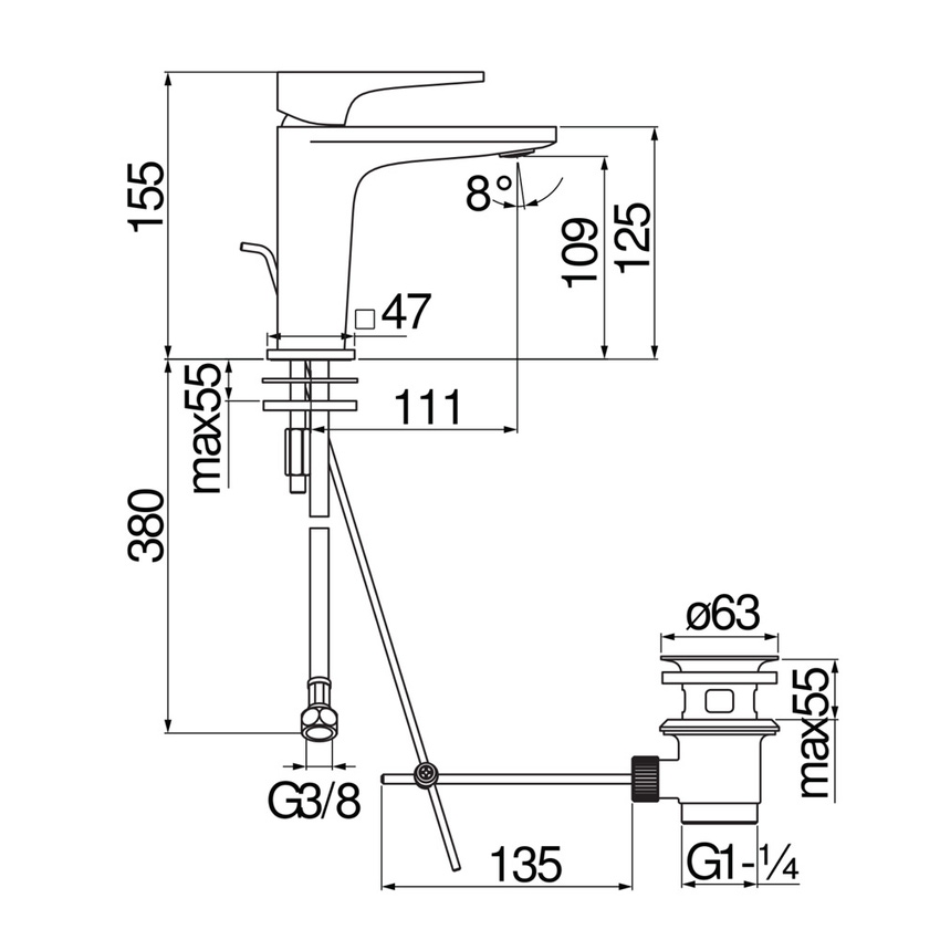 Immagine di Nobili SEVEN miscelatore lavabo monocomando, H.15.5 cm, con scarico, finitura cromo SE124118/1CR
