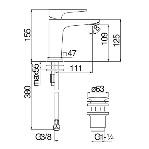 Immagine di Nobili SEVEN miscelatore lavabo monocomando, H.15.5 cm, senza scarico, colore mora finitura opaco SE124118/2BM