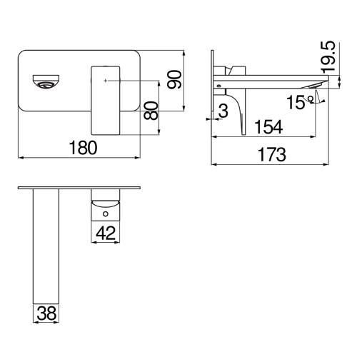 Immagine di Nobili SEVEN set rubinetteria con miscelatore lavabo a parete senza scarico e corpo incasso, miscelatore bidet con scarico, miscelatore monocomando doccia ad incasso senza corpo incasso, finitura cromo SE124198CR+SE124119/1CR+SE124100/ECR