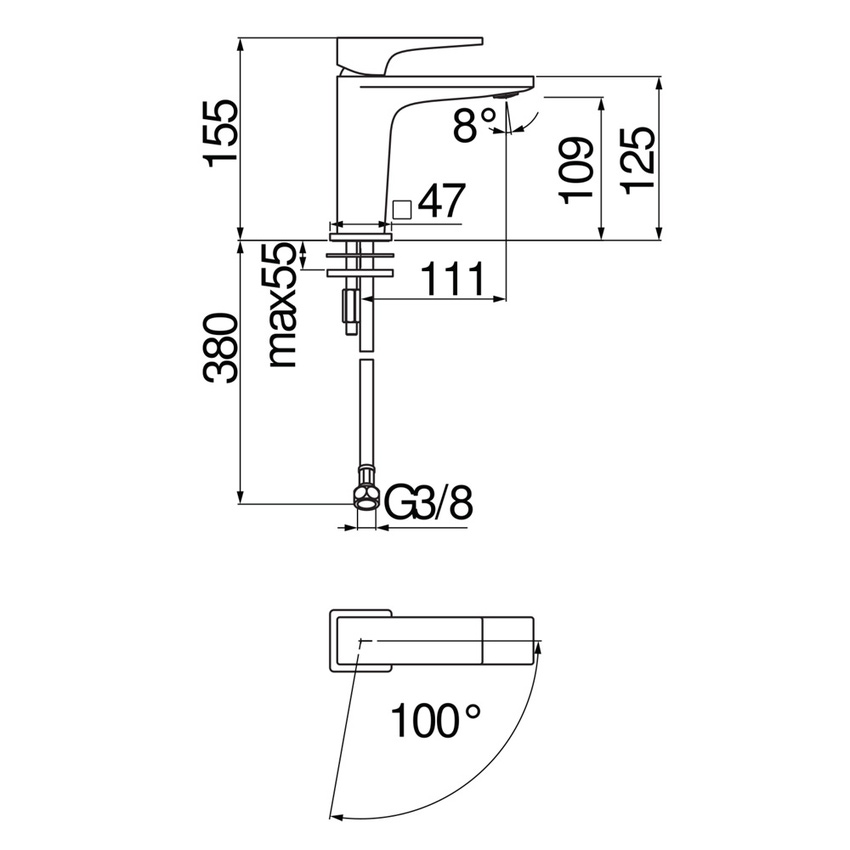 Immagine di Nobili SEVEN miscelatore lavabo monocomando, H.15.5 cm, a risparmio energetico, senza scarico, finitura cromo SEE124118/3CR