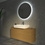 Immagine di Ideal Standard CONCA composizione bagno: lavabo d’appoggio L.60 P.45 cm, colore bianco, miscelatore monocomando con scarico, finitura cromo, mobile sottolavabo L.120 cm, finitura legno chiaro, specchio rotondo Ø80 CONCA02