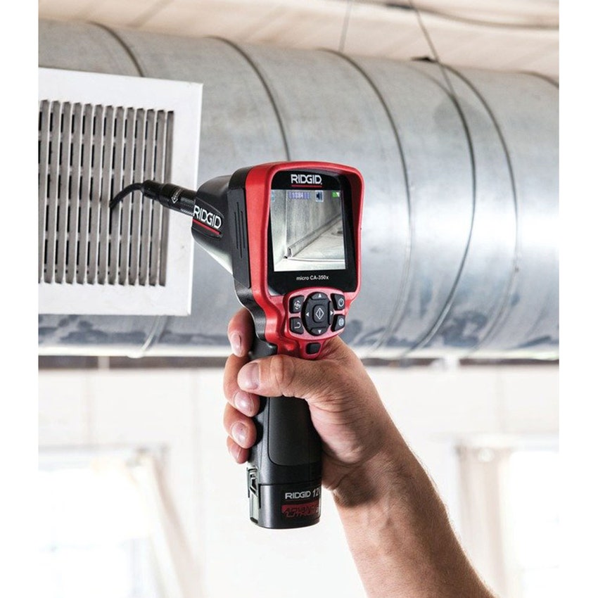 Immagine di Ridgid micro CA-350x Telecamera per ispezione con display TFT a colori da 3.5", con Wi-Fi e Bluetooth con batteria 12 V Li-Ion e caricabatteria rapido 63888