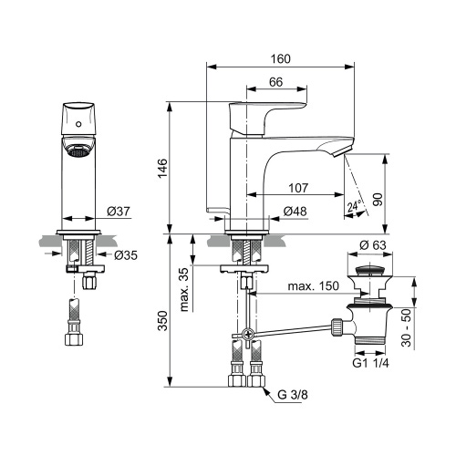 Immagine di Ideal Standard CONNECT AIR miscelatore monocomando H.15 cm per lavabo, con asta di comando e scarico piletta, finitura cromo A7007AA