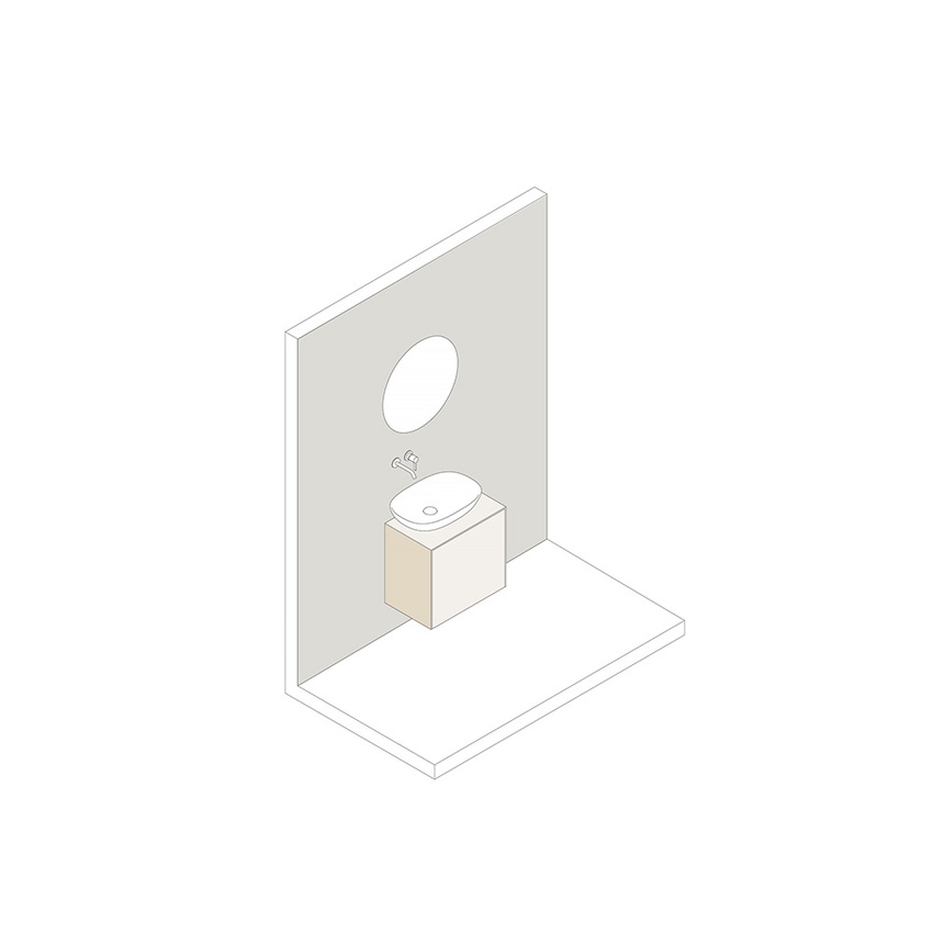 Immagine di Ideal Standard CONCA set con lavabo d’appoggio L.45 P.38 cm, colore bianco, miscelatore monocomando a parete, finitura cromo, mobile sottolavabo L.60 cm, colore bianco finitura opaco, specchio rotondo Ø80 CONCA06