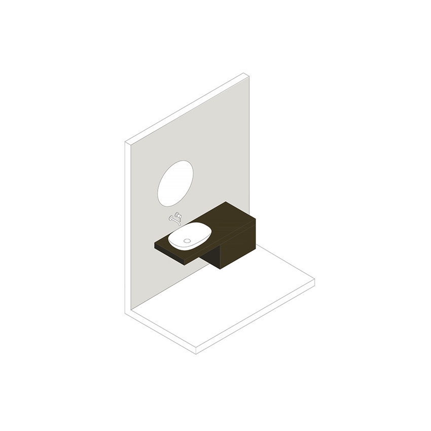 Immagine di Ideal Standard CONCA set con lavabo d’appoggio L.45 P.38 cm, colore bianco, miscelatore monocomando a parete, finitura cromo, mobile sottolavabo L.60 cm, finitura rovere affumicato scuro, mensola L.120, finitura rovere affumicato scuro CONCA09