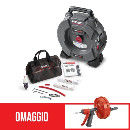 Immagine di Ridgid FlexShaft K9-102 Stasatrice per pulizia scarichi ad alta velocità 1 1/4"-2" (32 - 50 mm) con kit + omaggio POWER SPIN+ con AUTOFEED 64268+57043
