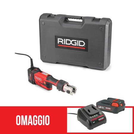 Immagine di Ridgid RP 351-C Pressatrice in linea senza ganasce con adattatore per alimentazione 220 V (con cavo da 5 m) e cassetta di trasporto + omaggio batteria 18 V 2.5 Ah e caricabatterie 67263+56513+56523