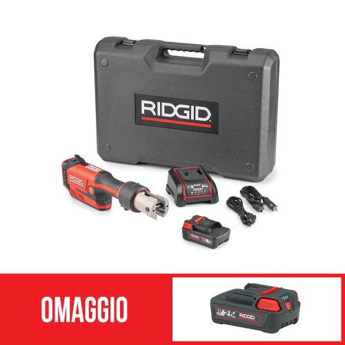 Immagine di Ridgid RP 351-B Pressatrice in linea a batteria senza ganasce con caricabatterie rapido 220 V, batteria a Li-Ion 18 V 2.5 Ah e cassetta di trasporto + omaggio batteria 18 V 2.5 Ah 67228+56513