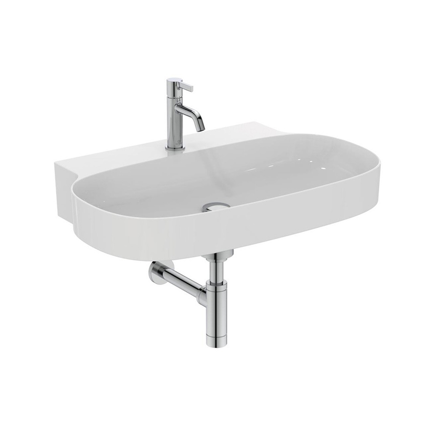 Immagine di Ideal Standard LINDA-X lavabo da appoggio o sospeso L.75 cm, ultrasottile, senza foro del troppopieno, colore bianco finitura lucido T439601