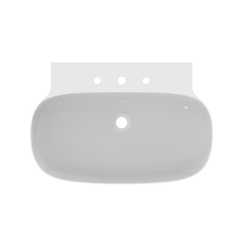 Immagine di Ideal Standard LINDA-X lavabo da appoggio o sospeso L.75 cm, ultrasottile, smaltato, 3 fori rubinetteria, senza foro del troppopieno, colore bianco finitura lucido T439701