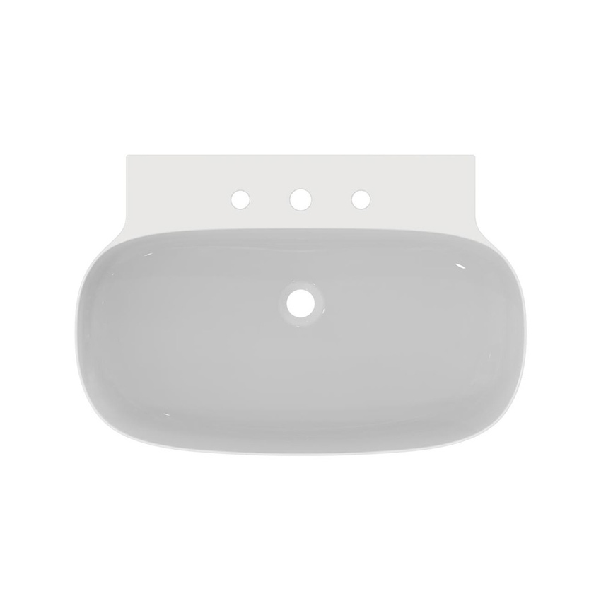 Immagine di Ideal Standard LINDA-X lavabo da appoggio o sospeso L.75 cm, ultrasottile, smaltato, 3 fori rubinetteria, senza foro del troppopieno, colore bianco finitura lucido T439701