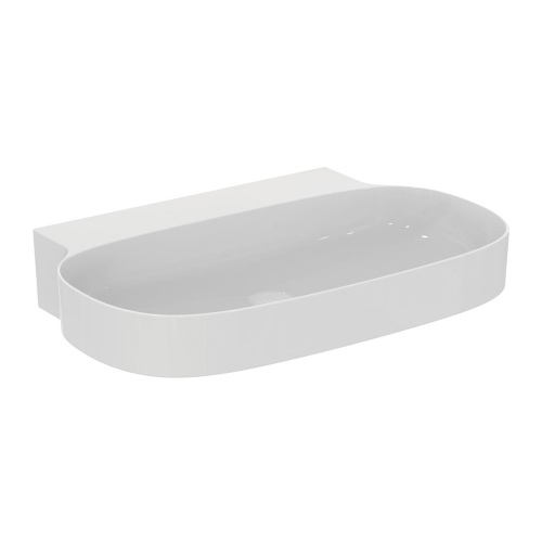 Immagine di Ideal Standard LINDA-X lavabo da appoggio o sospeso L.75 cm, ultrasottile, smaltato, senza foro rubinetteria e senza troppopieno, colore bianco finitura lucido T439801