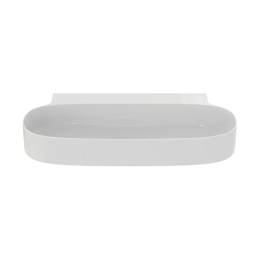 Immagine di Ideal Standard LINDA-X lavabo da appoggio o sospeso L.75 cm, ultrasottile, smaltato, senza foro rubinetteria e senza troppopieno, colore bianco finitura lucido T439801